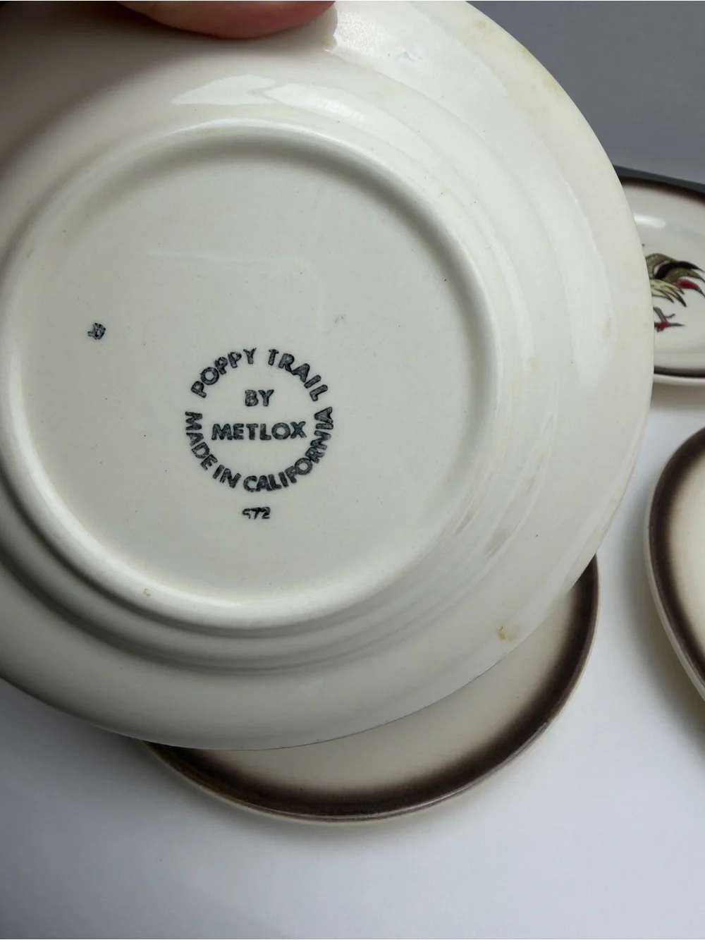 Vintage MCM Metlox Poppytrail Red Rooster 6” Salad Plates Set Of 5Made In USA
